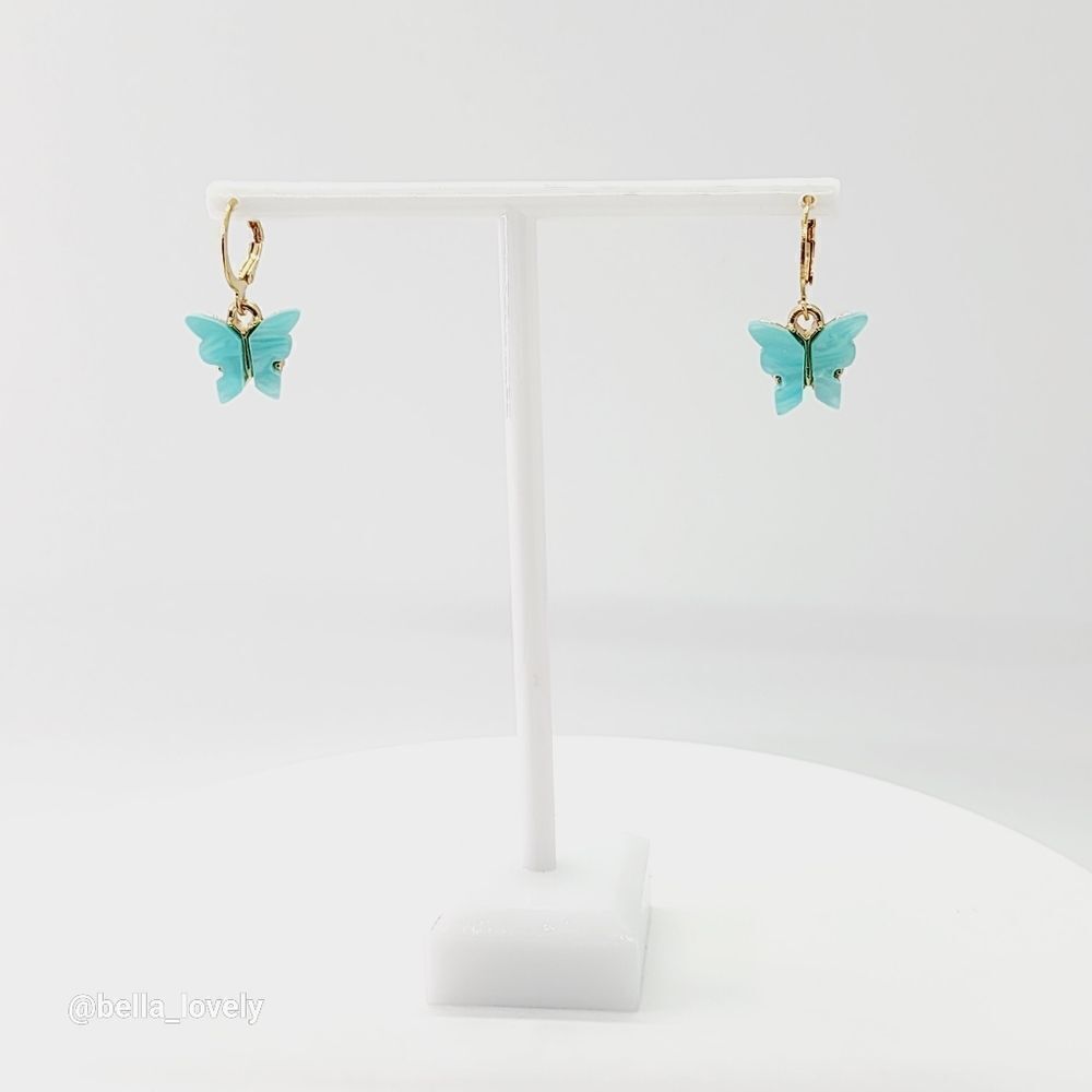 Spring Cute Light Blue Butterfly Earrings Women Sweet Gift Gold Toned Easter